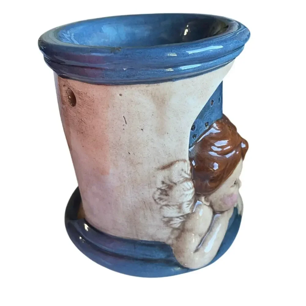 Vintage 90s Ceramic Cherub Angel Tea Light Wax Warmer Celestial Stars Moon